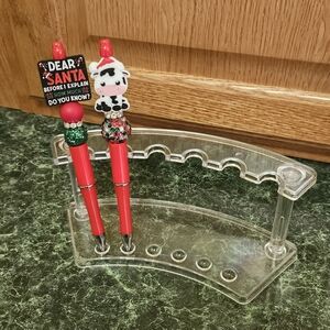 Set Of 2 Christmas Beaded Pens with Santa Quote and Cow With Santa Hat